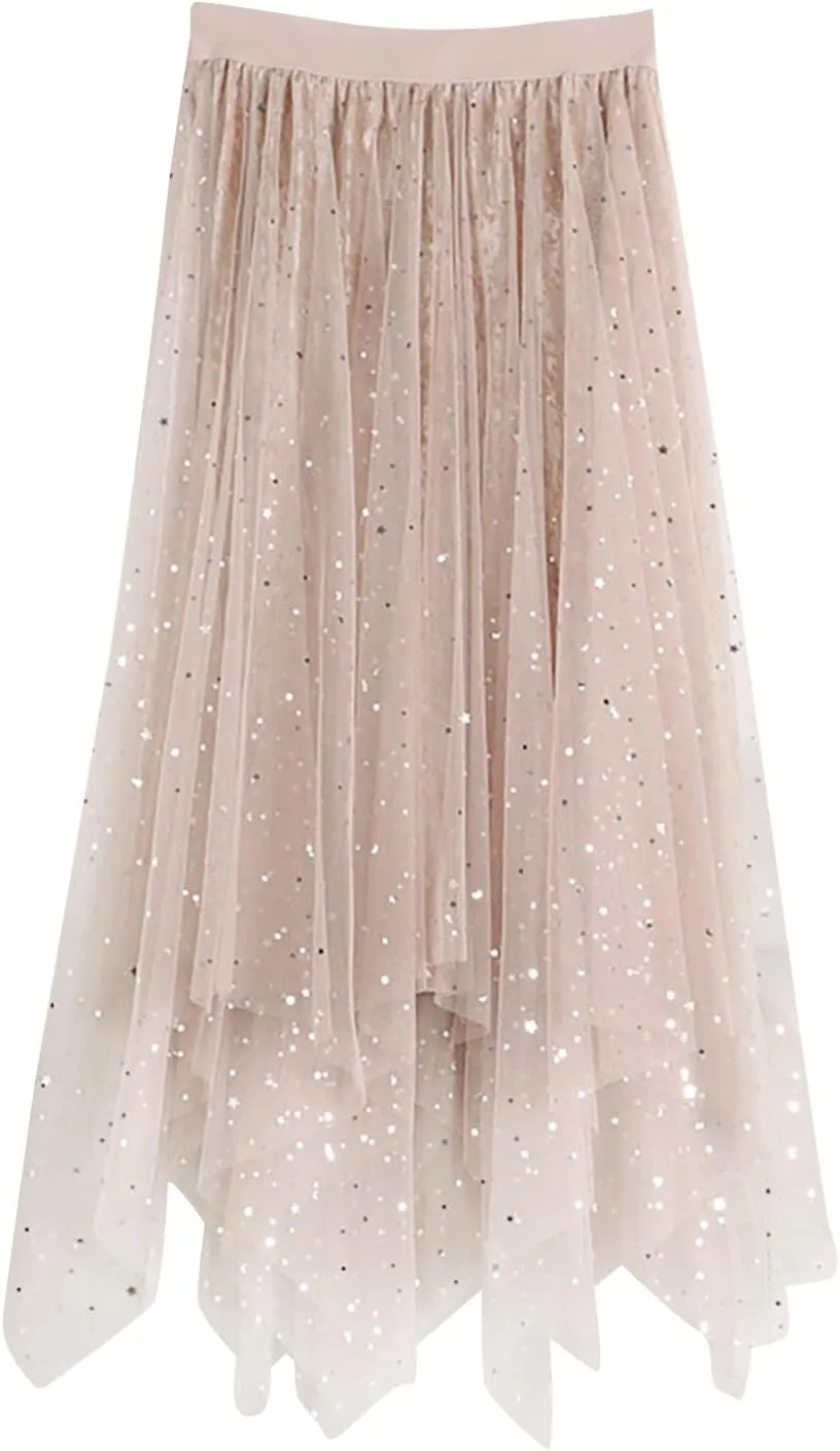Tulle Skirts for Women High Waisted Tiered A Line Mesh Tutu Skirt Summer Loose Midi Fairy Skirt Festival Party Clubwear 2024