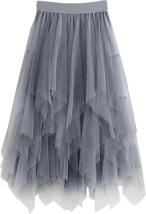 Tulle Skirts for Women High Waisted Tiered A Line Mesh Tutu Skirt Summer Loose Midi Fairy Skirt Festival Party Clubwear 2024