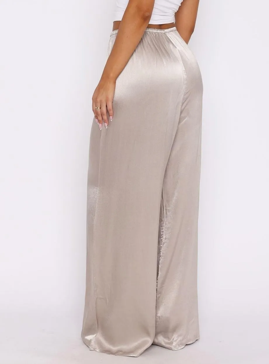 UAURORAO Satin Pants for Women Dressy Silk Wide Leg Lounge Pants Elastic Drawstring Casual Long Flowy Trousers