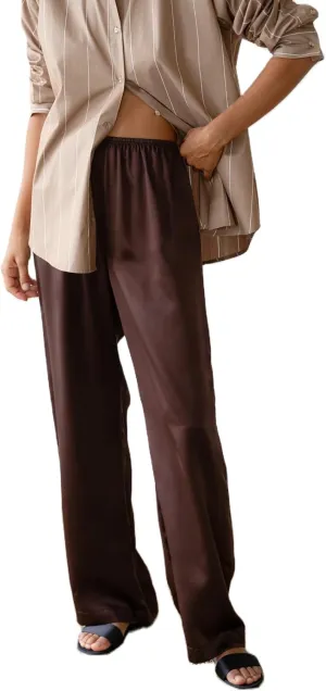 UAURORAO Satin Pants for Women Dressy Silk Wide Leg Lounge Pants Elastic Drawstring Casual Long Flowy Trousers