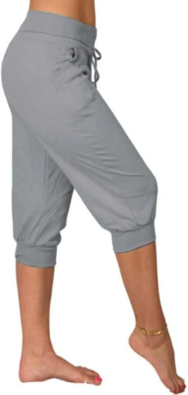 uSecee Womens Capri Sweatpants Drawstring Waist Cropped Yoga Joggers Casual Loose Lounge Pants Palazzo Trousers with Pockets