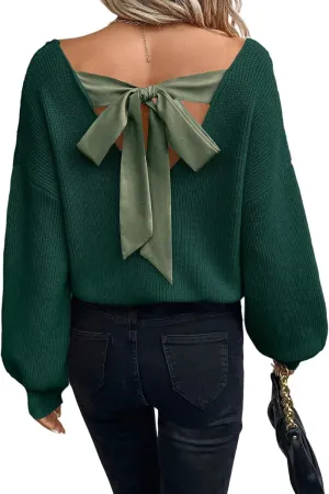 V Neck Sweaters Woman,Off The Shoulder Sweater Top,Fitted Long Sleeve Shirt Women,Tie Back Sweater,Knit Sweater