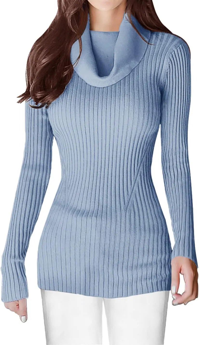 v28 Womens Stretchable Cowl Neck Knit Long Sleeve Slim Fit Bodycon Sexy Sweater