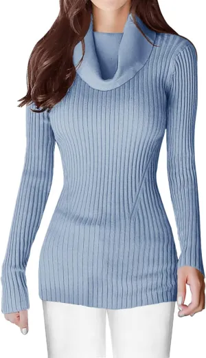 v28 Womens Stretchable Cowl Neck Knit Long Sleeve Slim Fit Bodycon Sexy Sweater