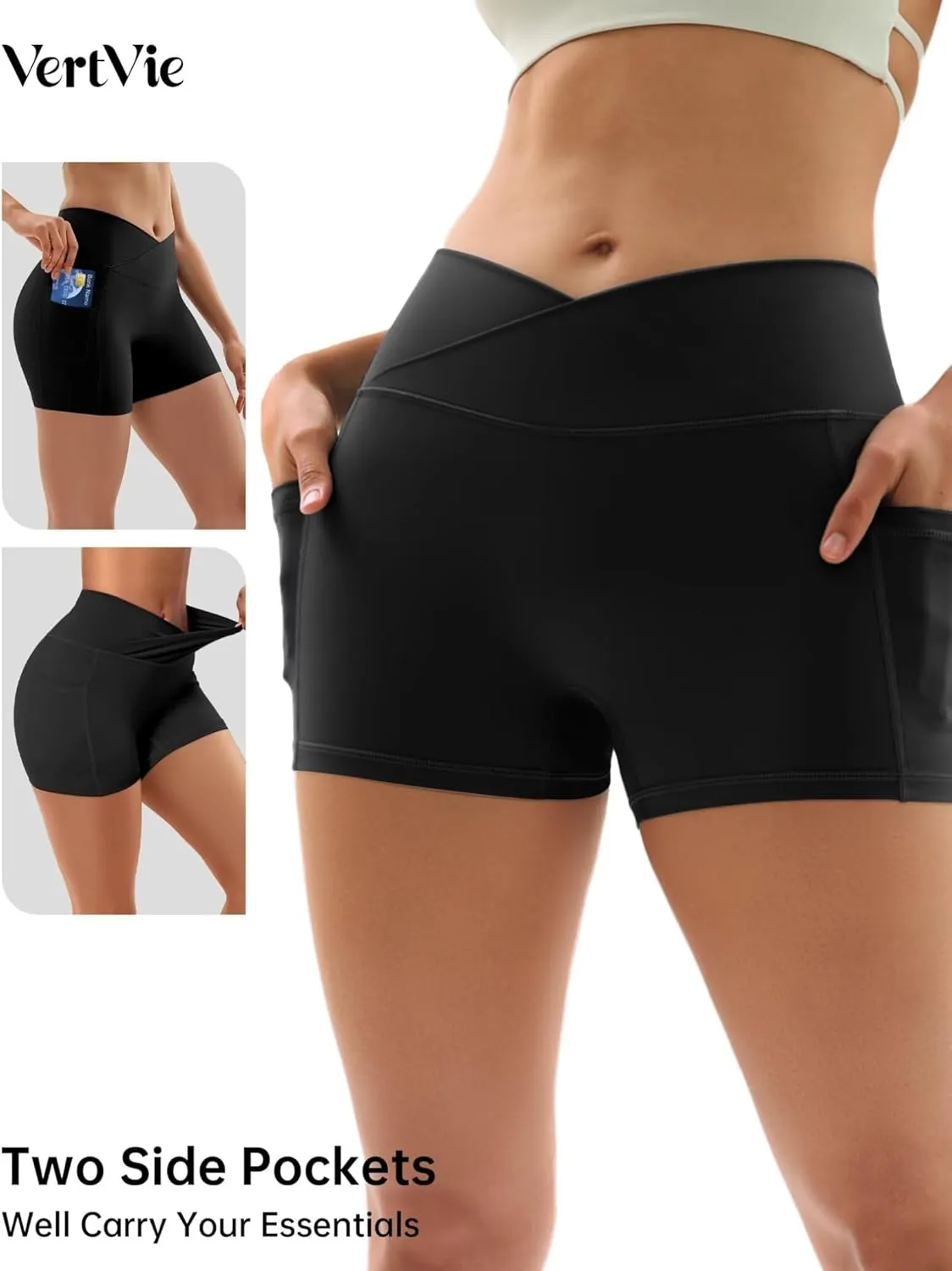Vertvie Gym Shorts Women 3"/ 9" Crossover Biker Shorts High Waisted Spandex Workout Yoga Volleyball Booty Shorts with Pockets