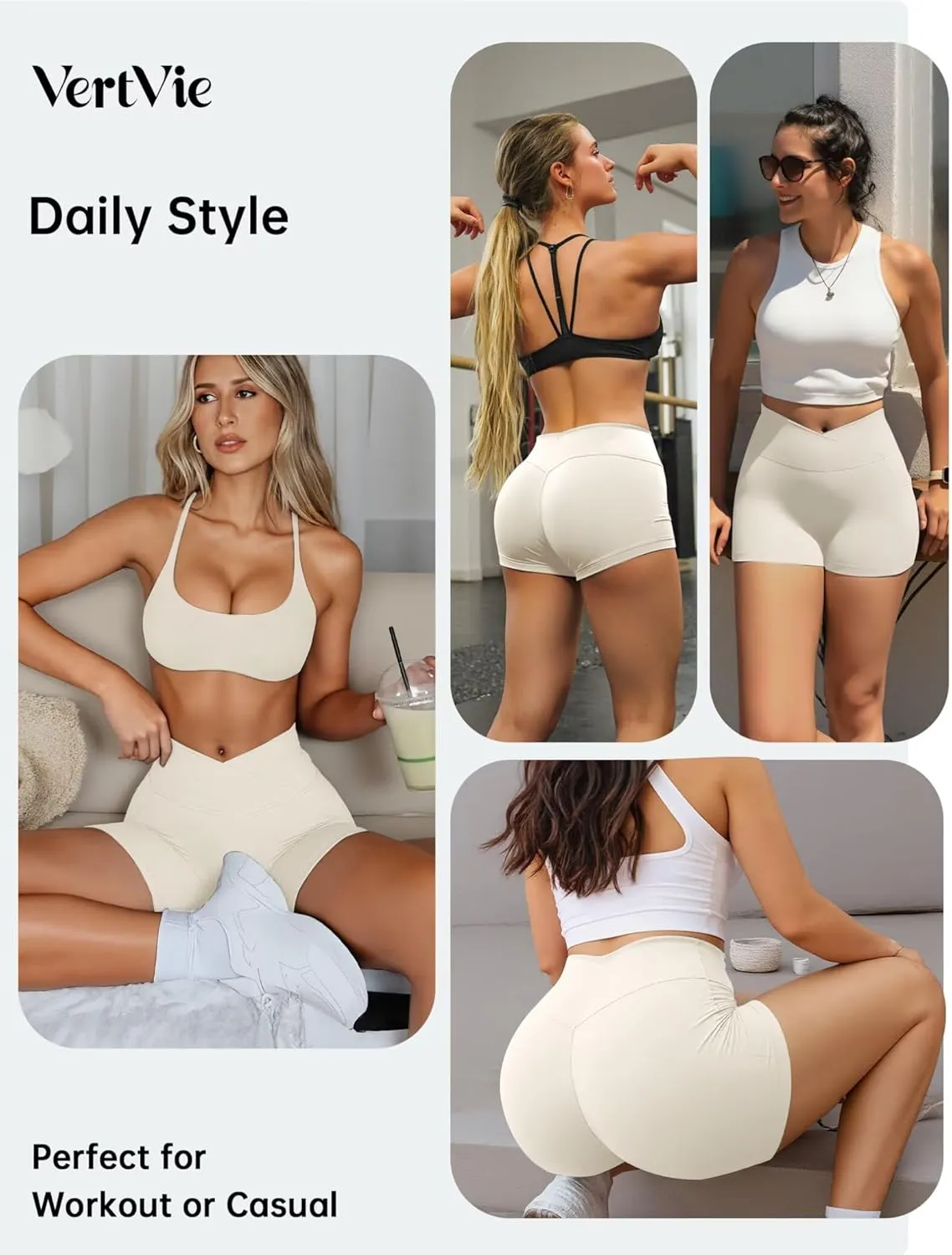 Vertvie Gym Shorts Women 3"/ 9" Crossover Biker Shorts High Waisted Spandex Workout Yoga Volleyball Booty Shorts with Pockets