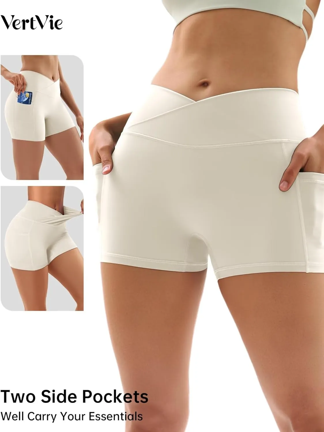 Vertvie Gym Shorts Women 3"/ 9" Crossover Biker Shorts High Waisted Spandex Workout Yoga Volleyball Booty Shorts with Pockets