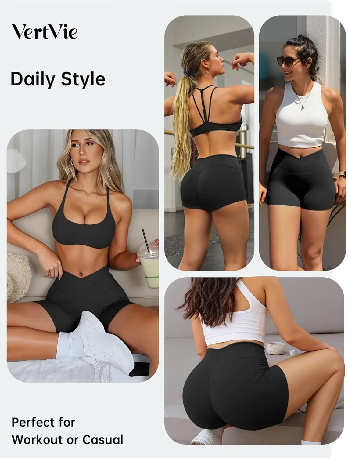 Vertvie Gym Shorts Women 3"/ 9" Crossover Biker Shorts High Waisted Spandex Workout Yoga Volleyball Booty Shorts with Pockets