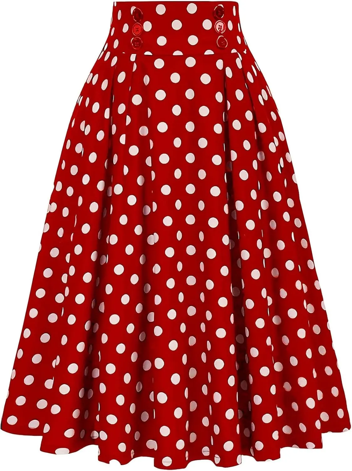 Vintage Polka Dot Maxi Skirts for Women Casual High Waist A Line Flare Swing Long Skirt Party Pleated Skirts