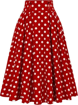 Vintage Polka Dot Maxi Skirts for Women Casual High Waist A Line Flare Swing Long Skirt Party Pleated Skirts