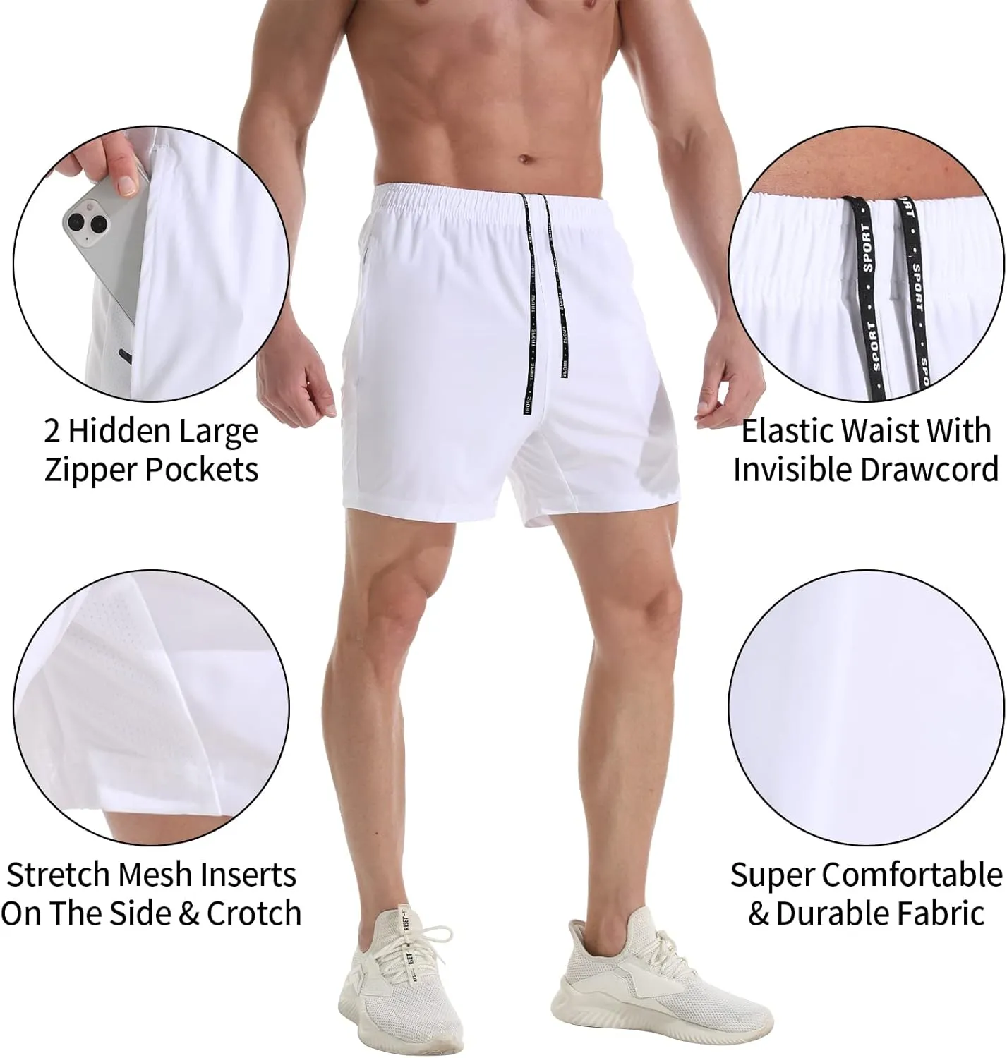 VPOS Gym Shorts for Men 5 Inch - Lightweight Mens Athletic Shorts Quick Dry Workout Running Shorts with Zipper Pockets