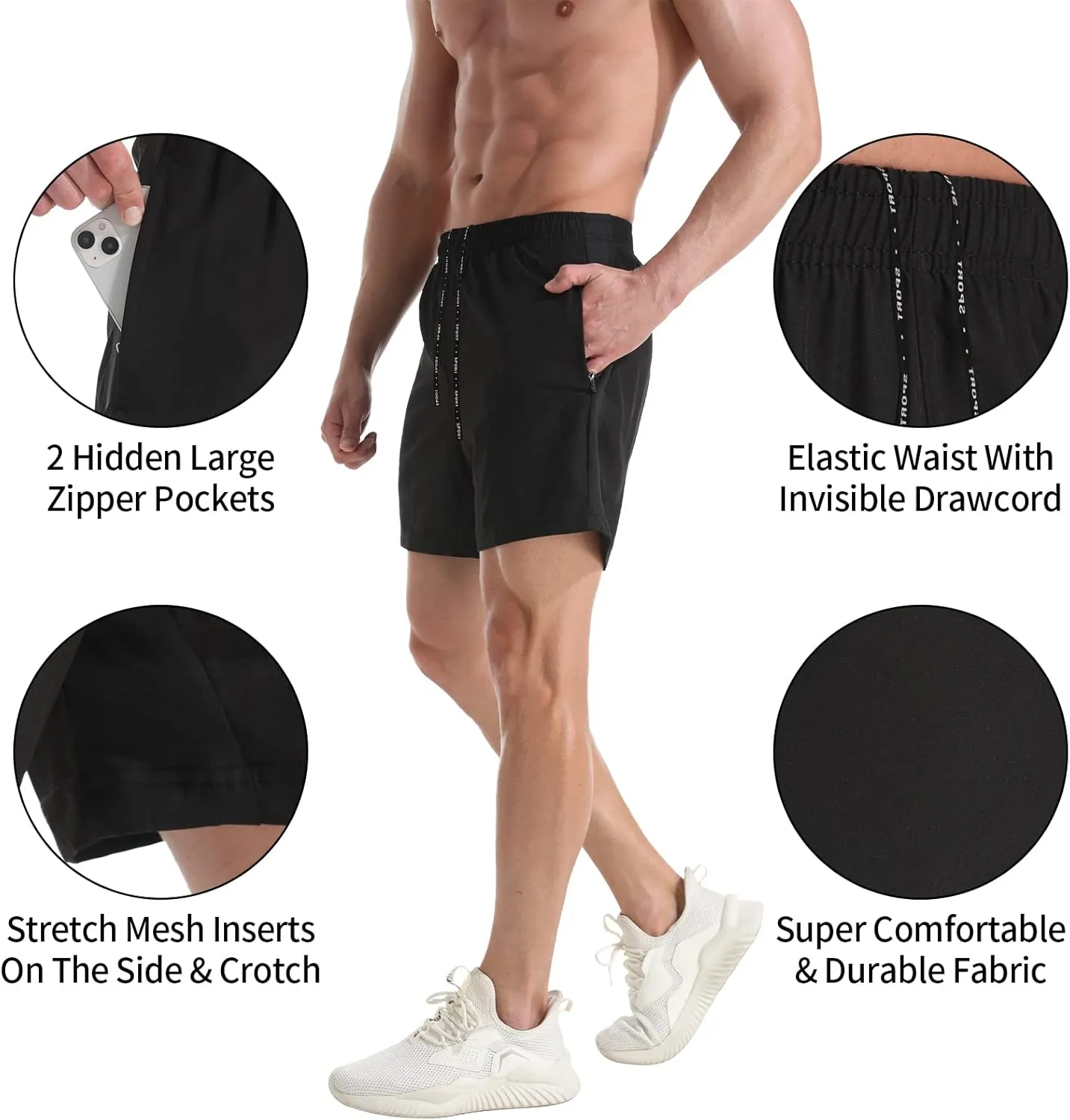 VPOS Gym Shorts for Men 5 Inch - Lightweight Mens Athletic Shorts Quick Dry Workout Running Shorts with Zipper Pockets
