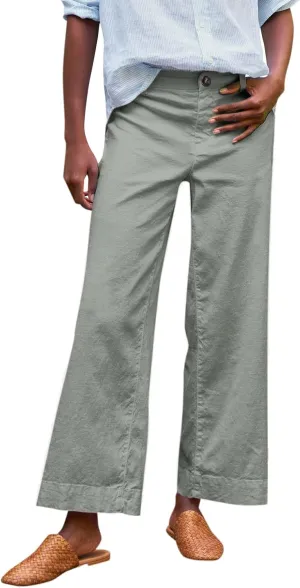 Wide Leg Linen Pants for Women High Waisted Cropped Capri Pants Summer Business Casual Trousers with Pockets