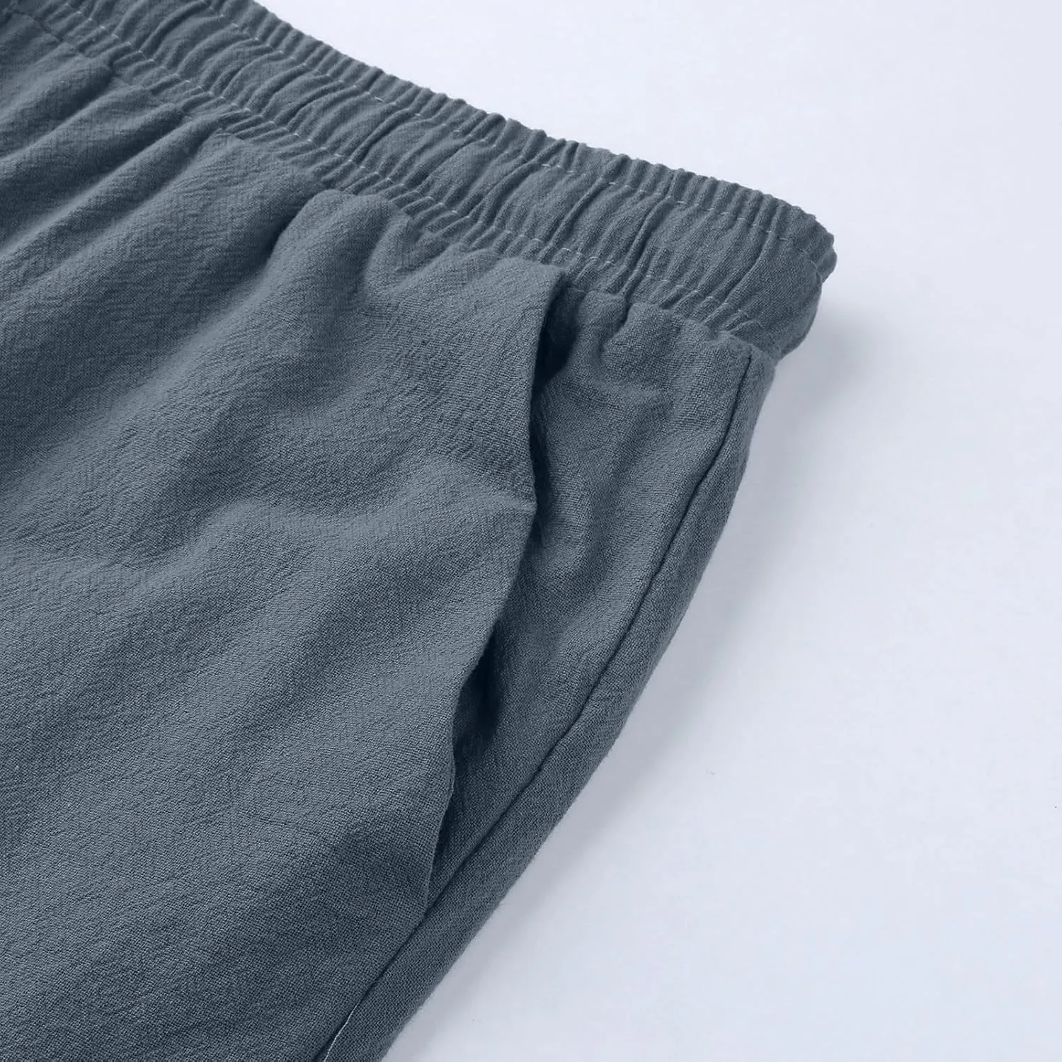Wide Leg Trousers Women Linen Feel Casual Lightweight Summer Drawstring Elastic Waist Comfy Palazzo Pants with Pockets