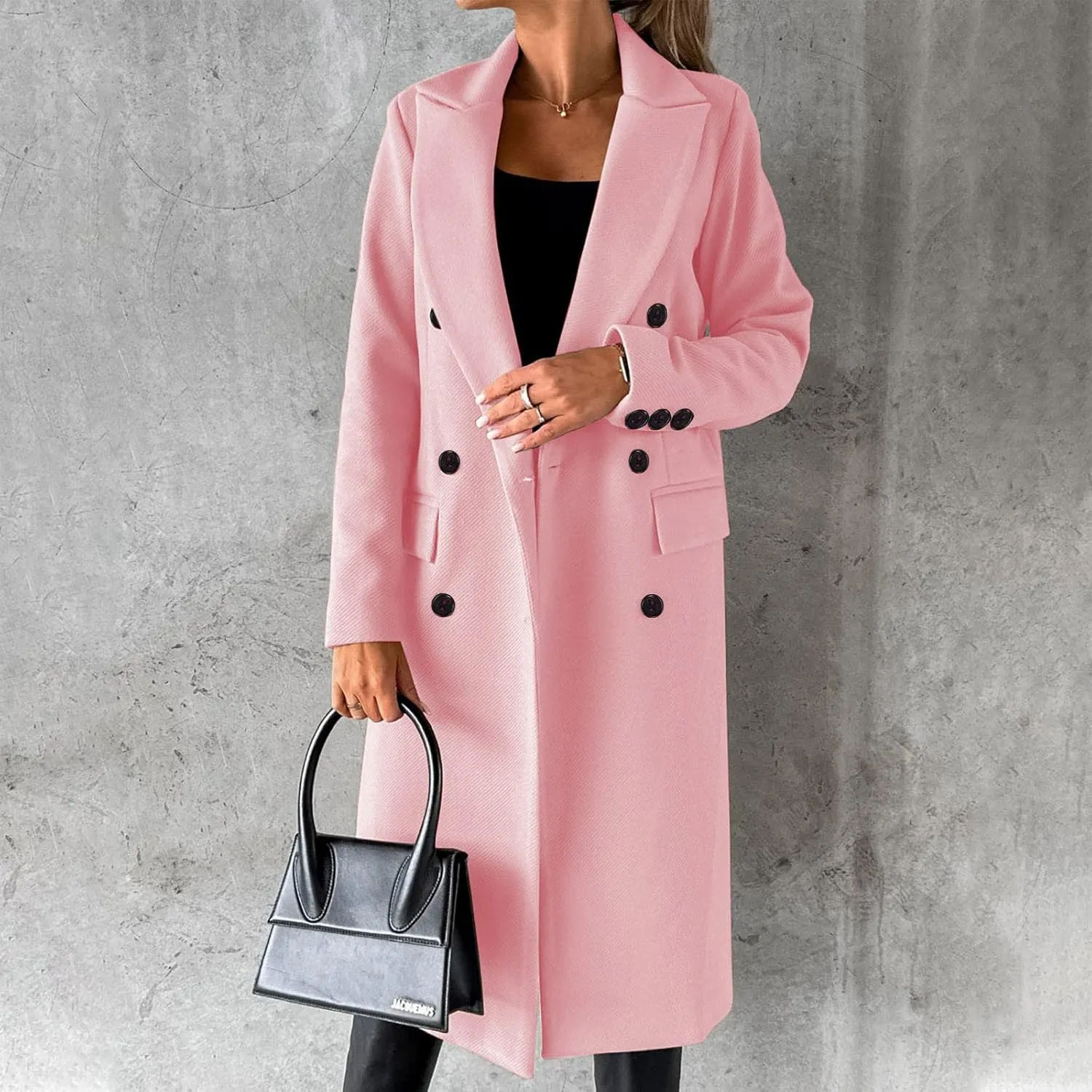 Winter Coats for Women Wool Blend Trench Coat Casual Notch Lapel Double-Breasted Mid Peacoat Overcoats