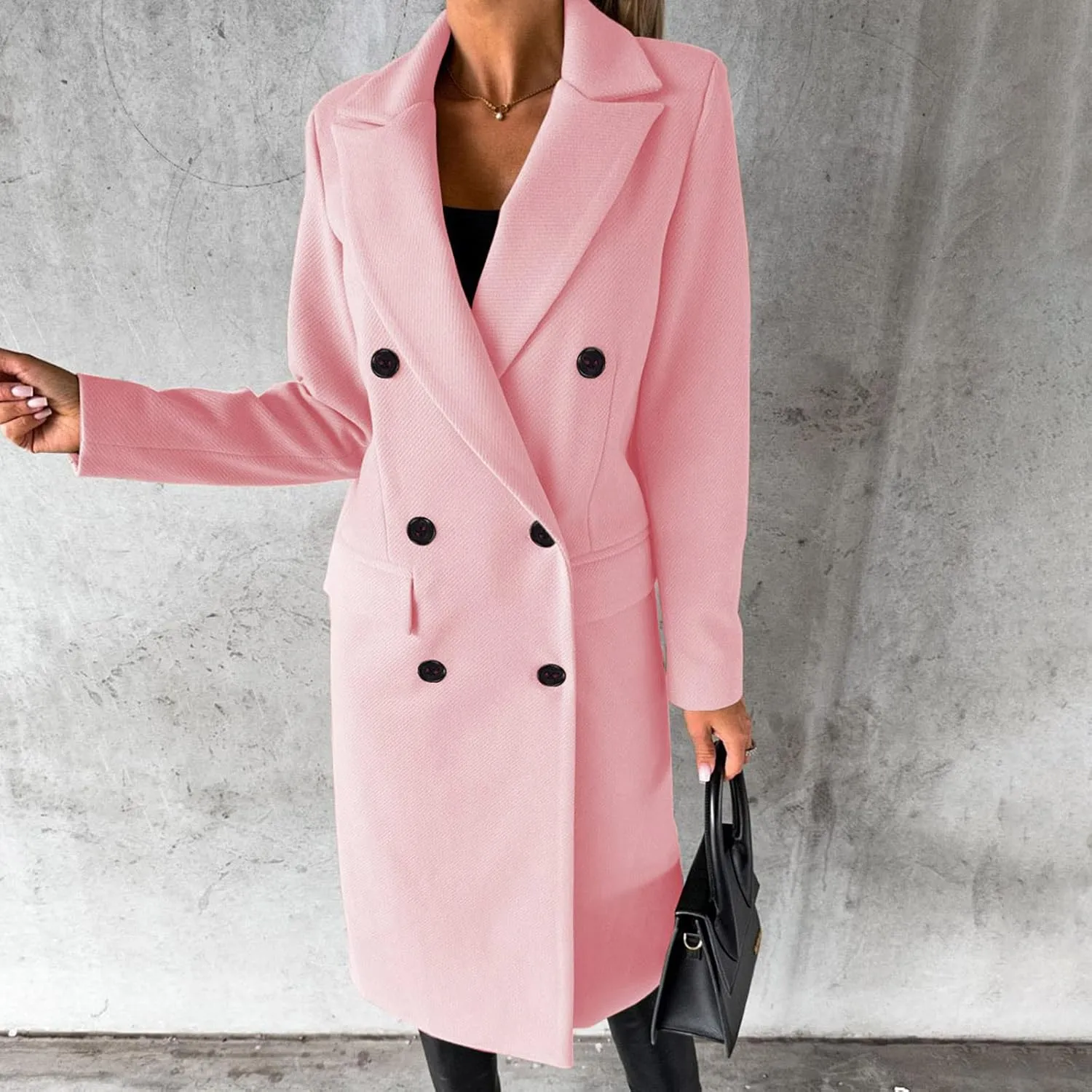 Winter Coats for Women Wool Blend Trench Coat Casual Notch Lapel Double-Breasted Mid Peacoat Overcoats