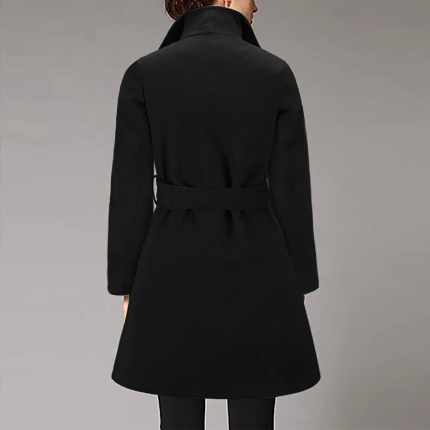 Winter Coats for Women Wool Blend Warm Soft Pea Coat 2024 Casual Notch Lapel Mid-Long Trench Coat Overcoat With Belt