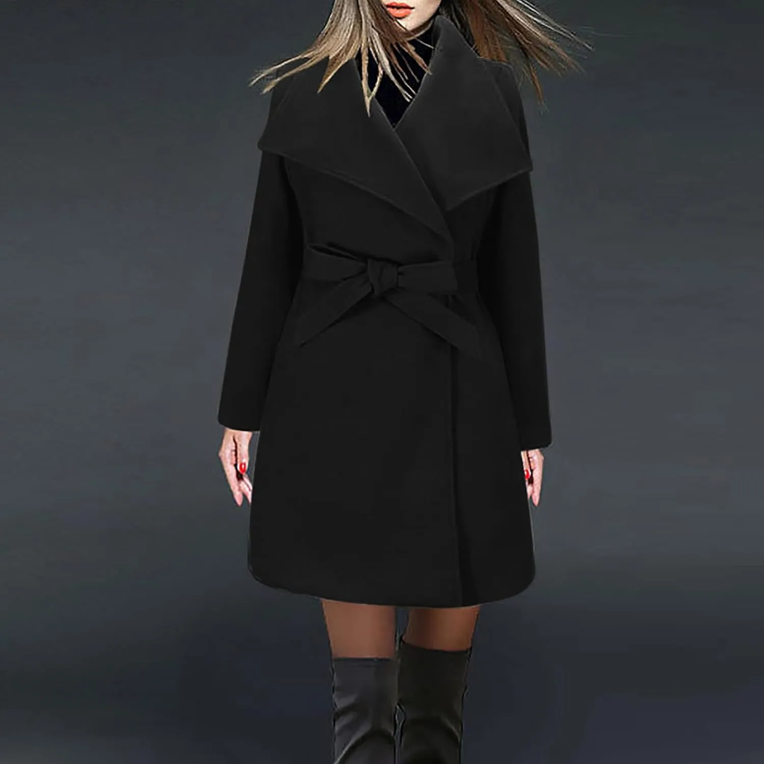 Winter Coats for Women Wool Blend Warm Soft Pea Coat 2024 Casual Notch Lapel Mid-Long Trench Coat Overcoat With Belt