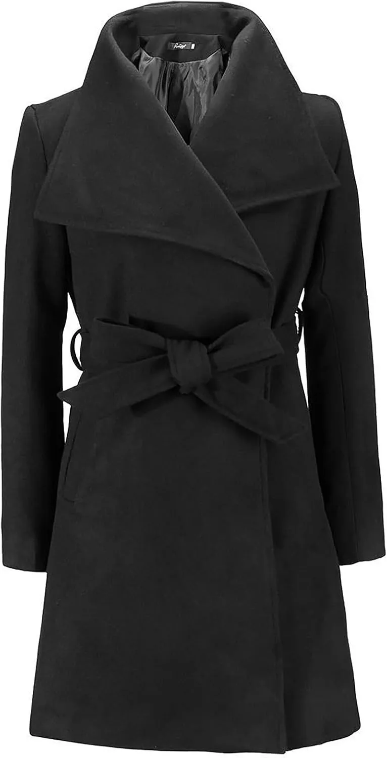 Winter Coats for Women Wool Blend Warm Soft Pea Coat 2024 Casual Notch Lapel Mid-Long Trench Coat Overcoat With Belt