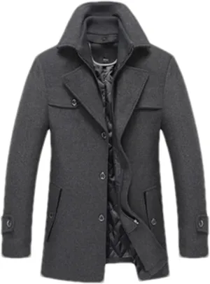 Winter Men's Wool Coats Casual Scarf Collar Windbreaker Cotton-Padded Thick Warm Woolen Coat Male Trench Clothing