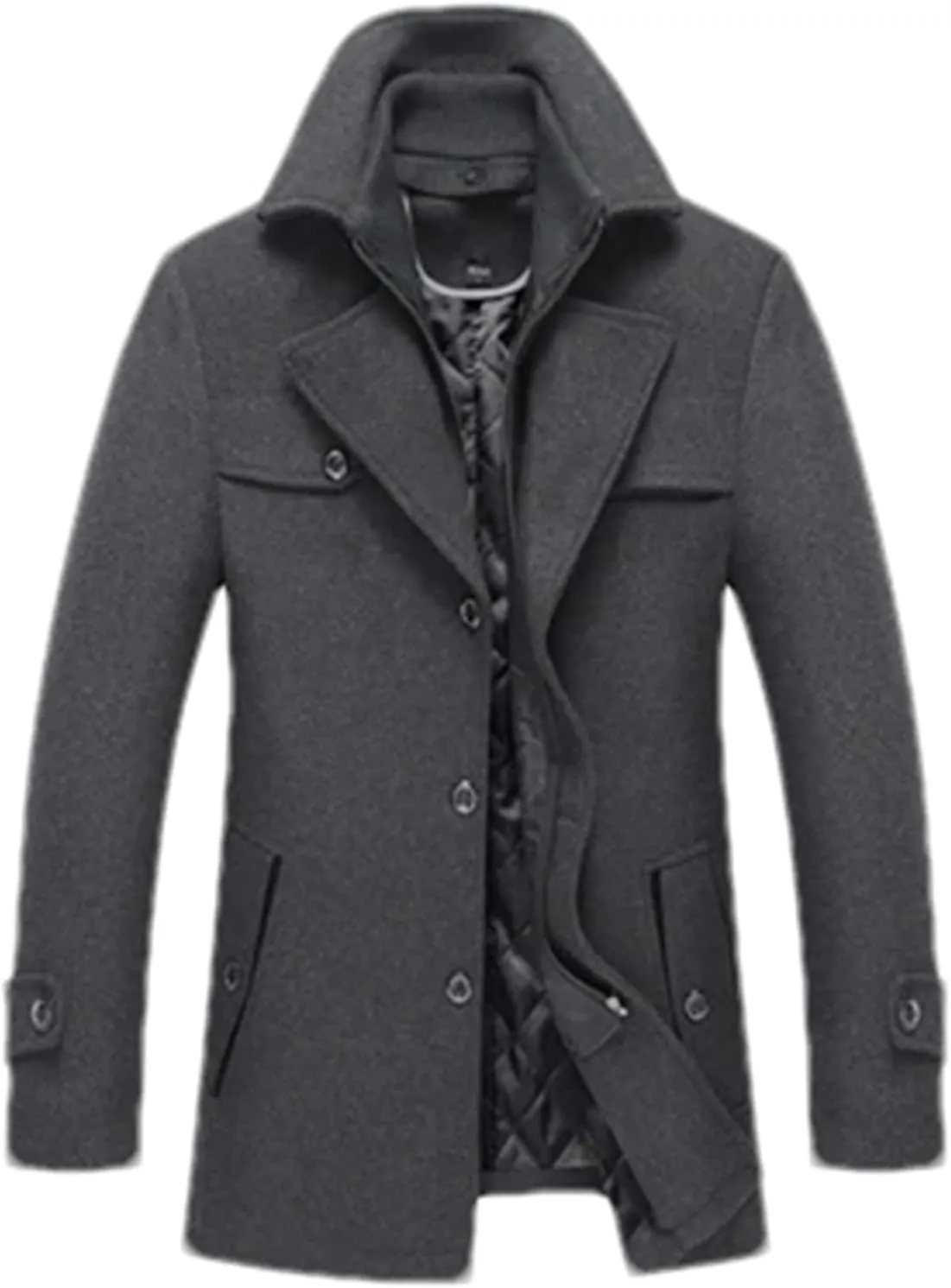 Winter Men's Wool Coats Casual Scarf Collar Windbreaker Cotton-Padded Thick Warm Woolen Coat Male Trench Clothing
