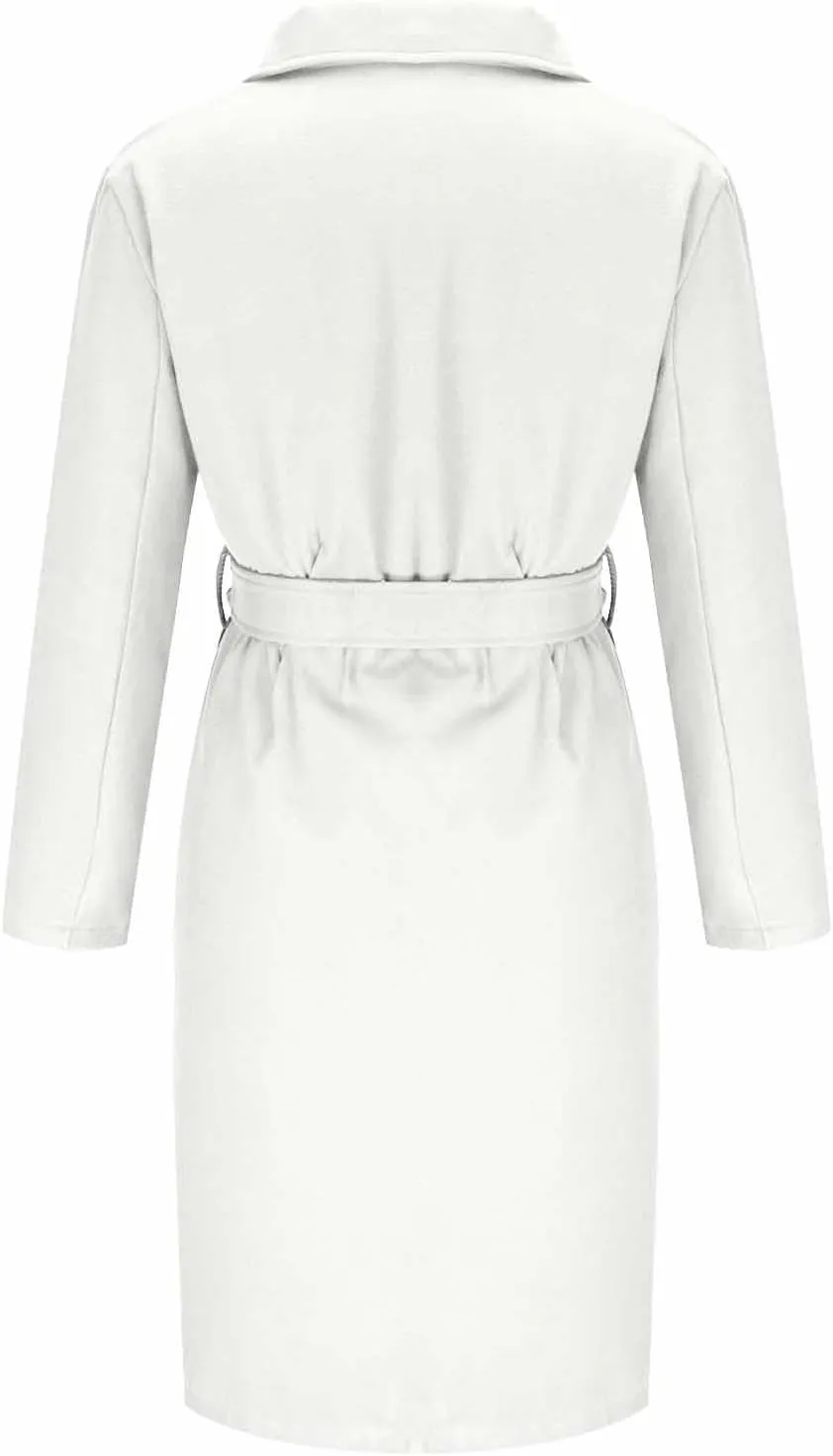 Winter Pea Coats for Women 2024 Casual Notch Lapel Office Jackets Mid Long Length Belted Trench Coat Wool Coat