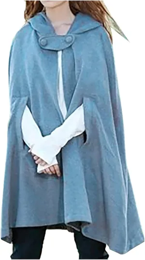 Winter Thick Cloak with Hood Women Wool Blend Cape Coat Poncho Batwing Cardigans Plus Size Coat Solid Classic Jackets