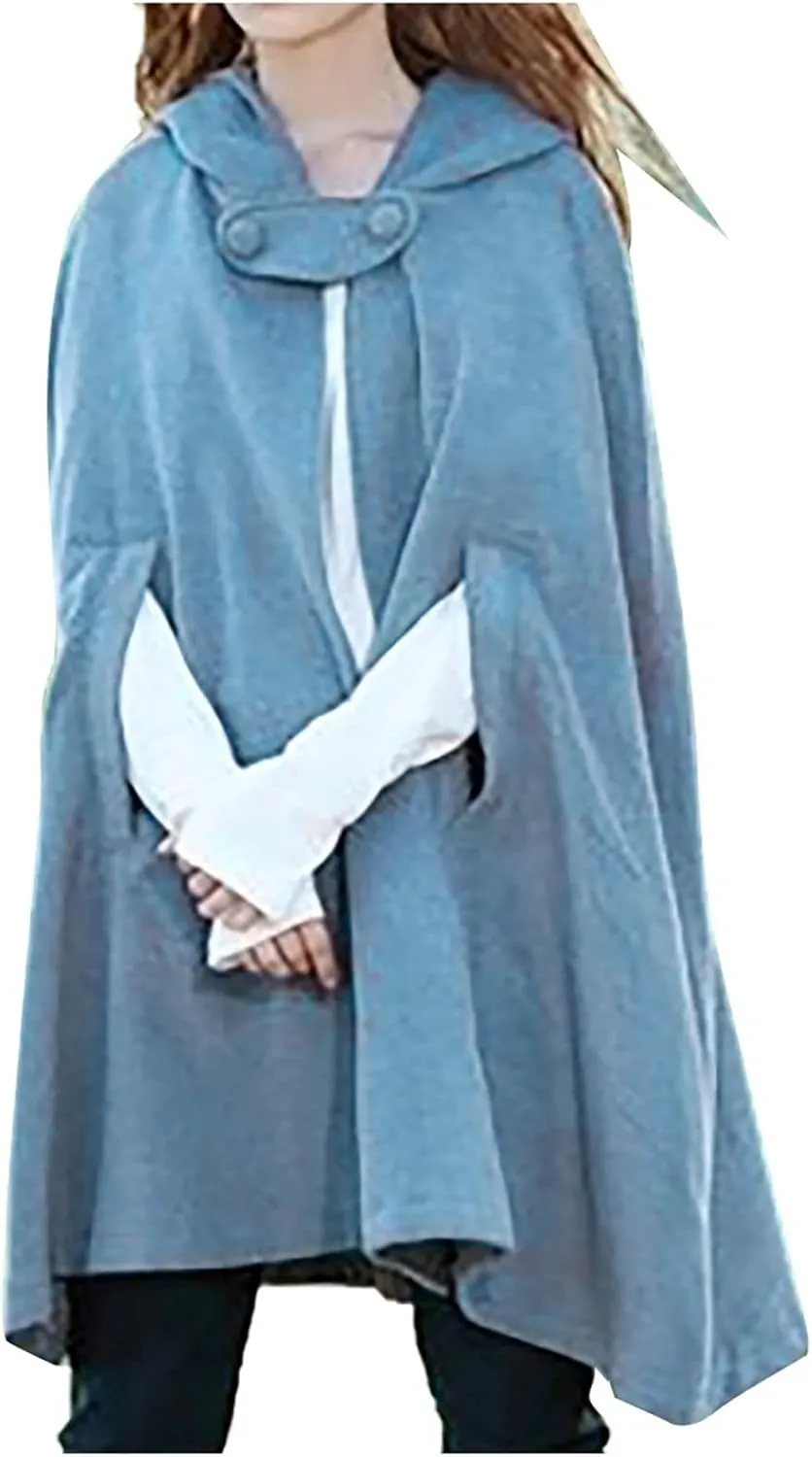 Winter Thick Cloak with Hood Women Wool Blend Cape Coat Poncho Batwing Cardigans Plus Size Coat Solid Classic Jackets