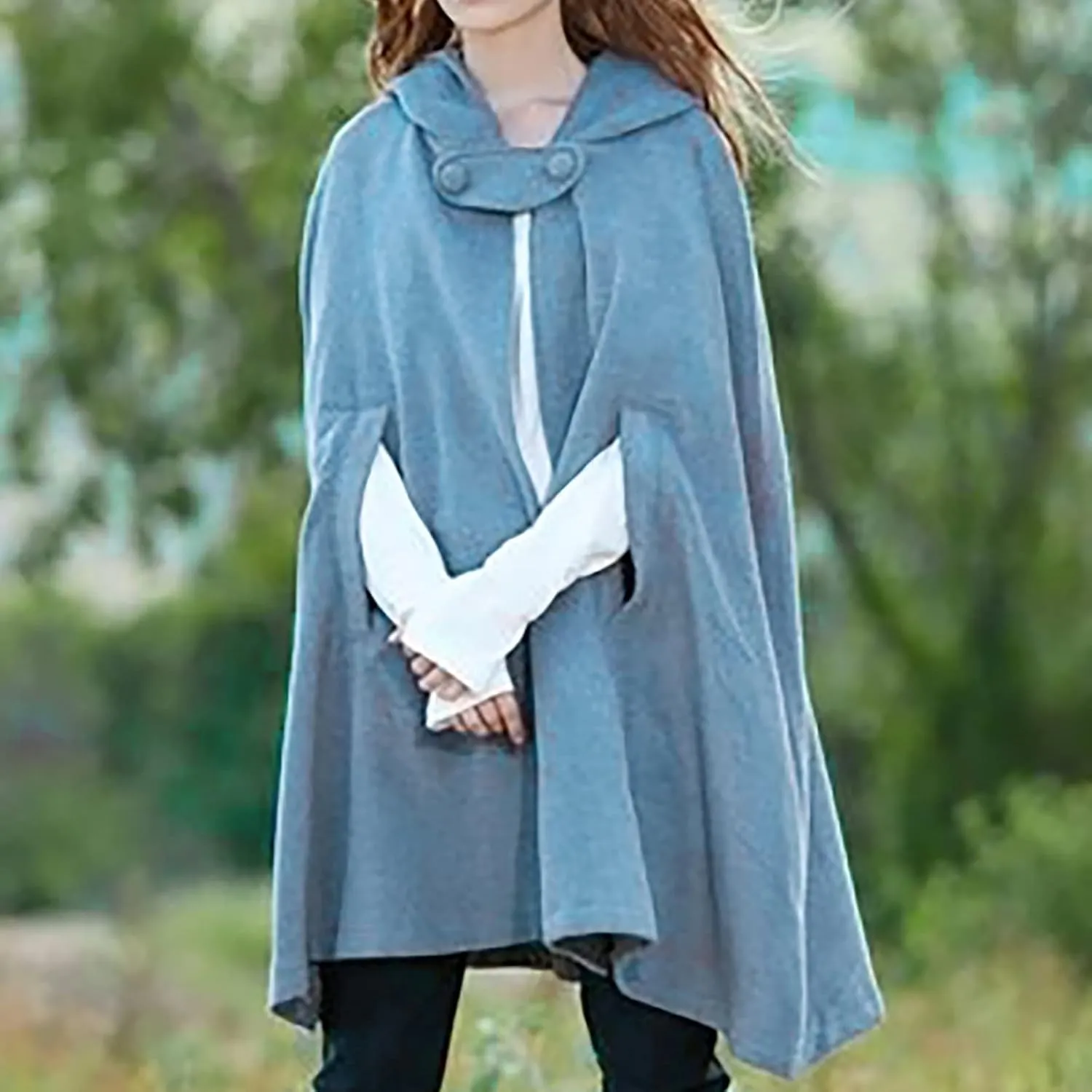 Winter Thick Cloak with Hood Women Wool Blend Cape Coat Poncho Batwing Cardigans Plus Size Coat Solid Classic Jackets