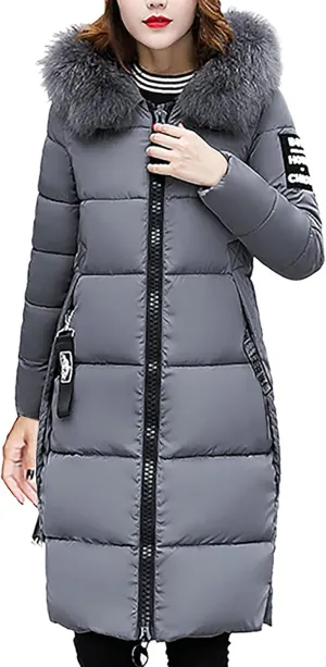 Wkishenl Long Puffer Coat Women Winter Coats Thickened Maxi Parka Jacket Full Zip Knee Length Quilted Outerwear with Hood
