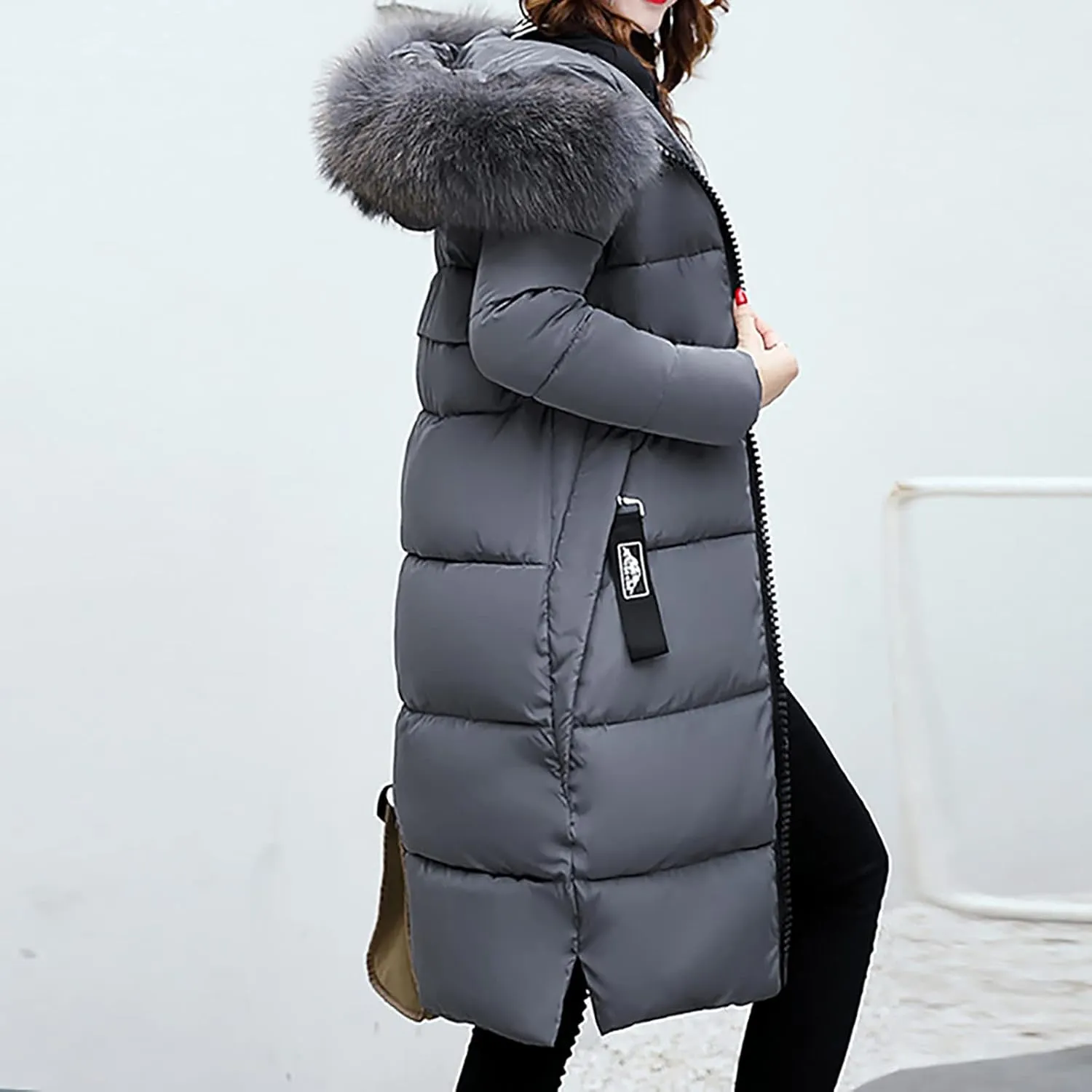 Wkishenl Long Puffer Coat Women Winter Coats Thickened Maxi Parka Jacket Full Zip Knee Length Quilted Outerwear with Hood