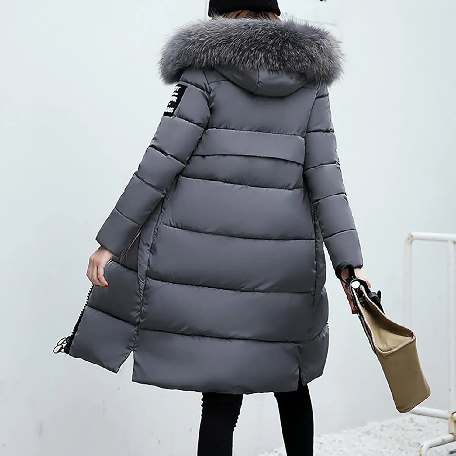 Wkishenl Long Puffer Coat Women Winter Coats Thickened Maxi Parka Jacket Full Zip Knee Length Quilted Outerwear with Hood