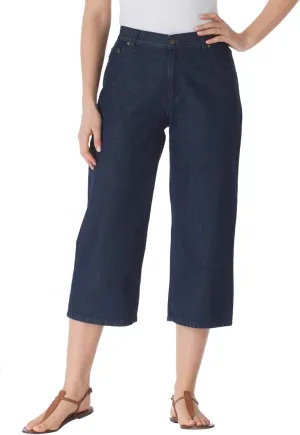 Woman Within Plus Size Perfect 5-Pocket Back-Elastic Denim Capri