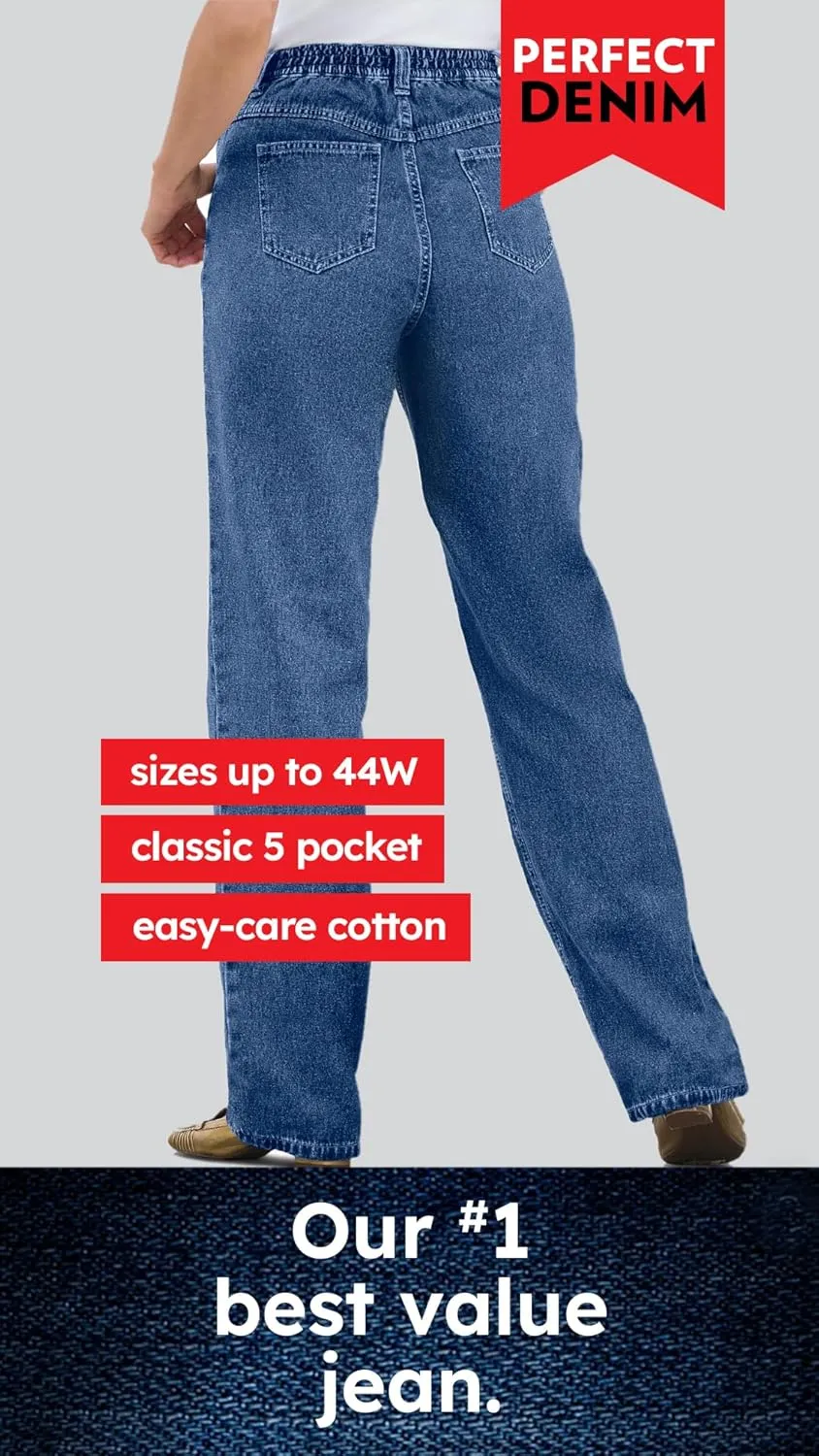 Woman Within Plus Size Perfect 5-Pocket Back-Elastic Denim Capri