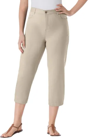 Woman Within Plus Size Perfect 5-Pocket Back-Elastic Denim Capri