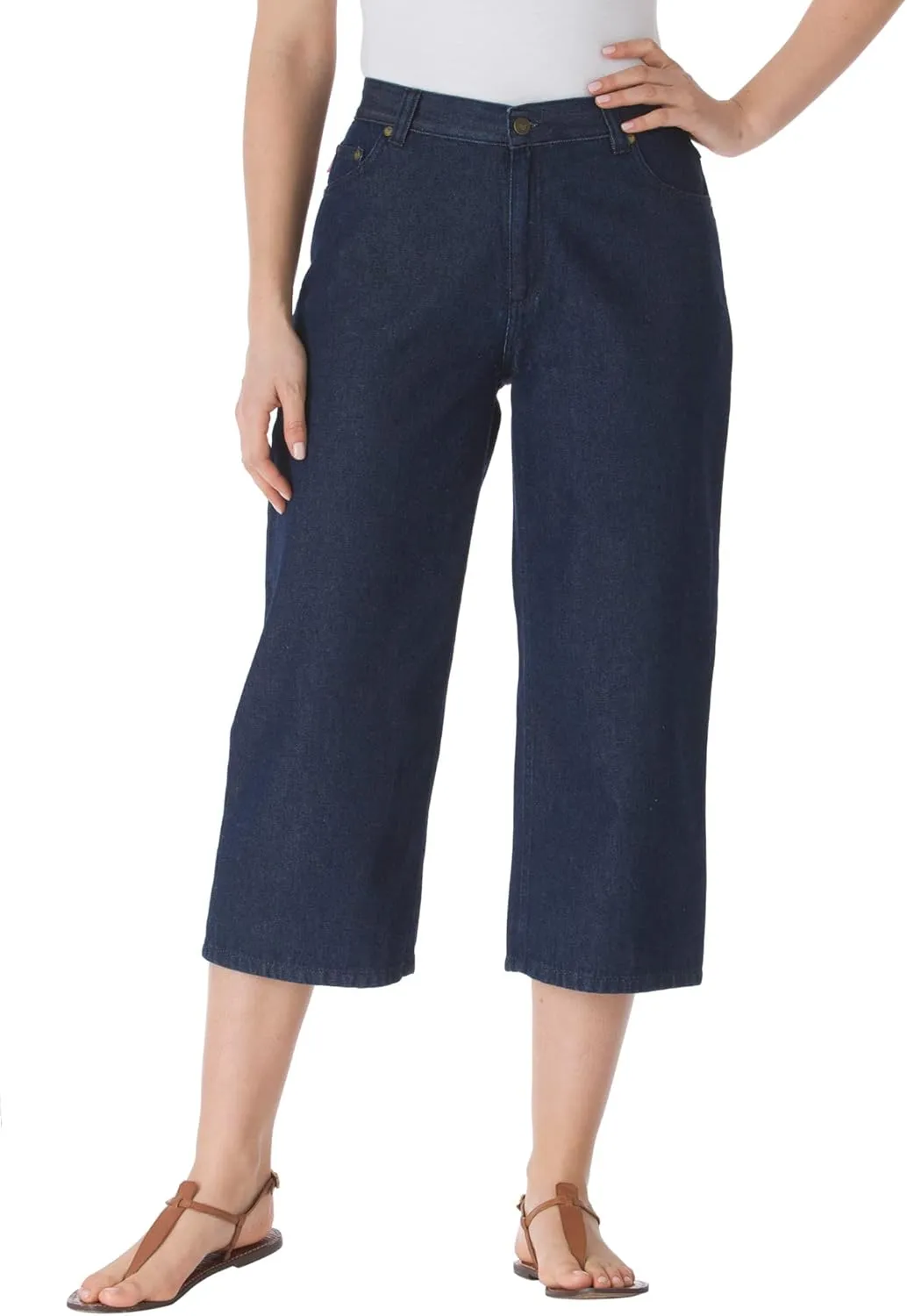 Woman Within Plus Size Perfect 5-Pocket Back-Elastic Denim Capri