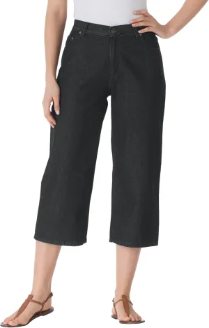 Woman Within Plus Size Perfect 5-Pocket Back-Elastic Denim Capri