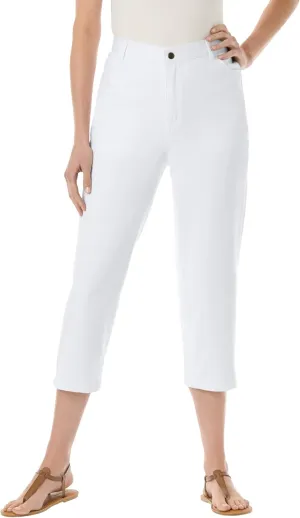 Woman Within Plus Size Perfect 5-Pocket Back-Elastic Denim Capri