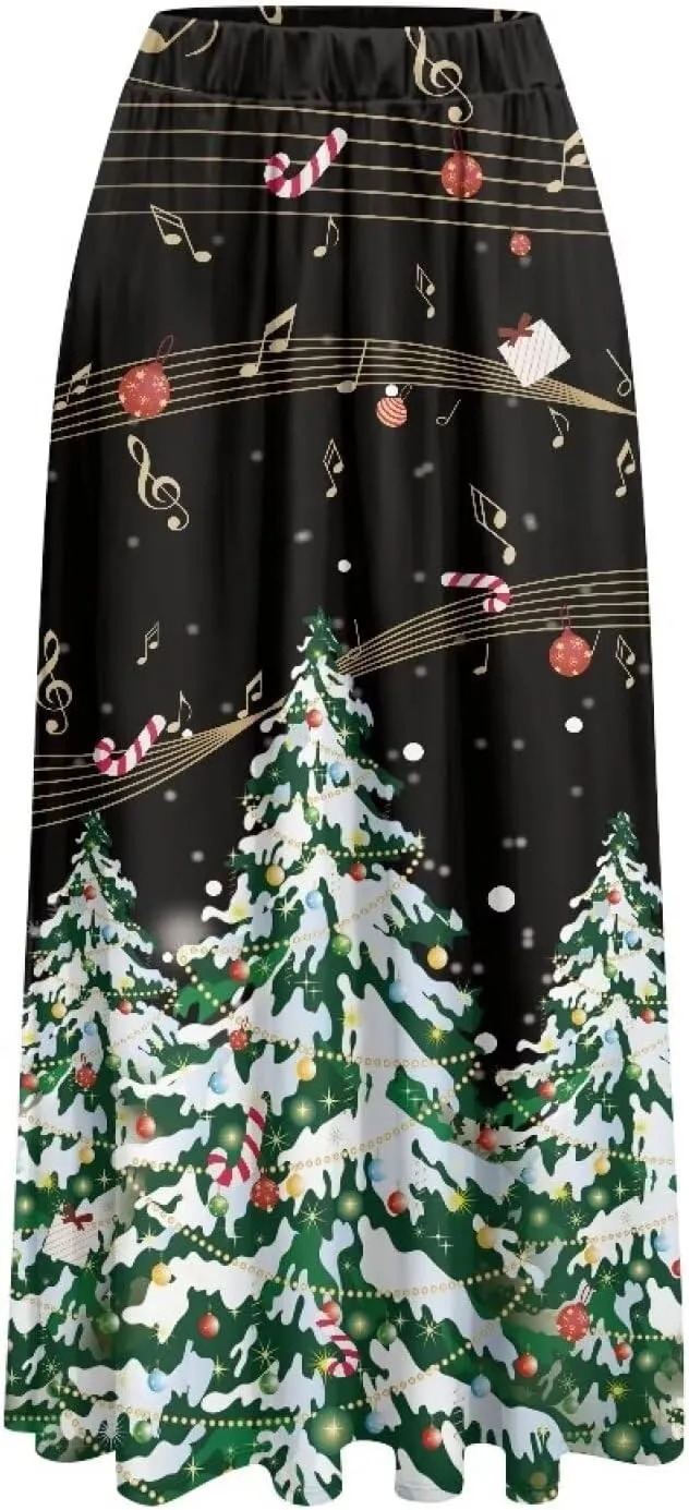 Women Casual High Waist Skirt Summer Boho Maxi A-line Beach Flowy Skirt Elastic Ankel Length Skirts Size S-2XL