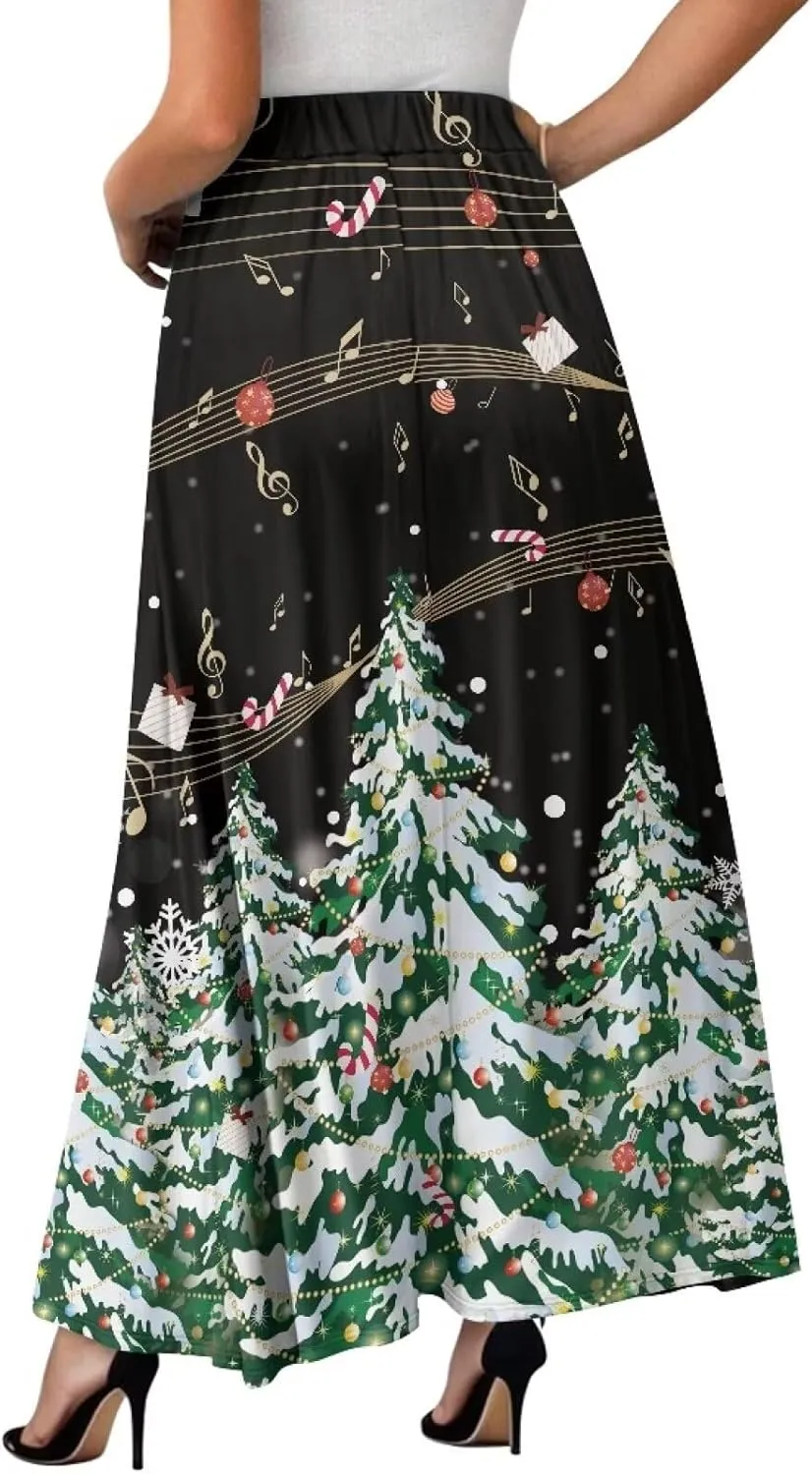 Women Casual High Waist Skirt Summer Boho Maxi A-line Beach Flowy Skirt Elastic Ankel Length Skirts Size S-2XL