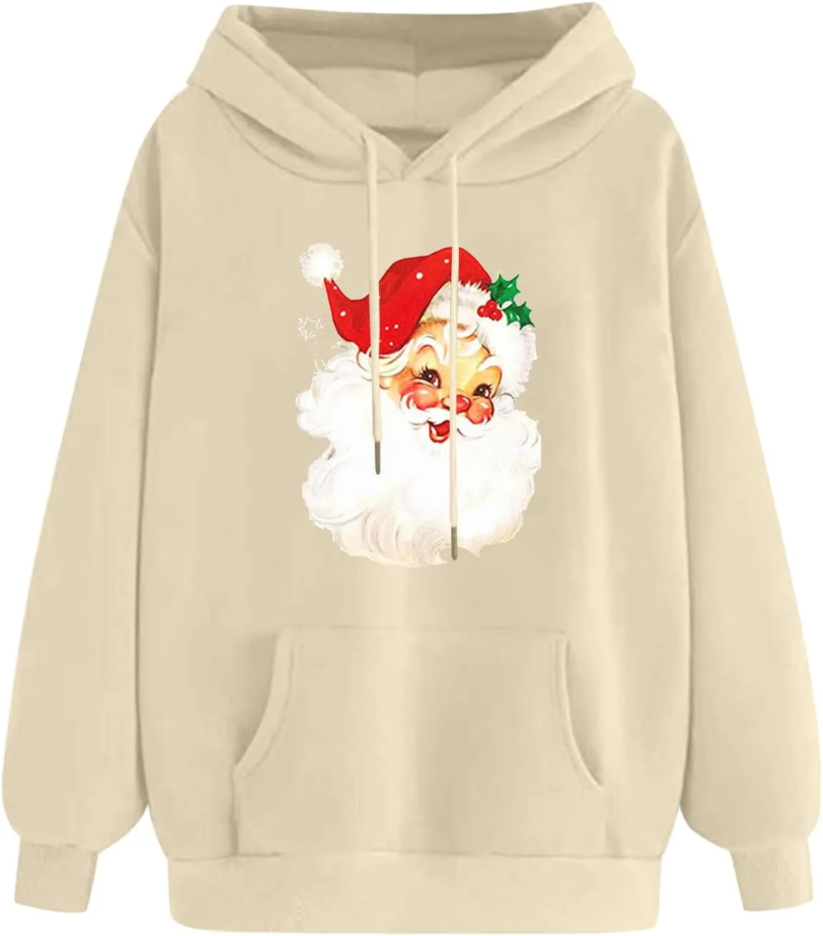 Women Christmas Retro Santa Claus Hooded Sweatshirts Crewneck Long Sleeve Fleece Hoodies Pullover Tops with Pocket