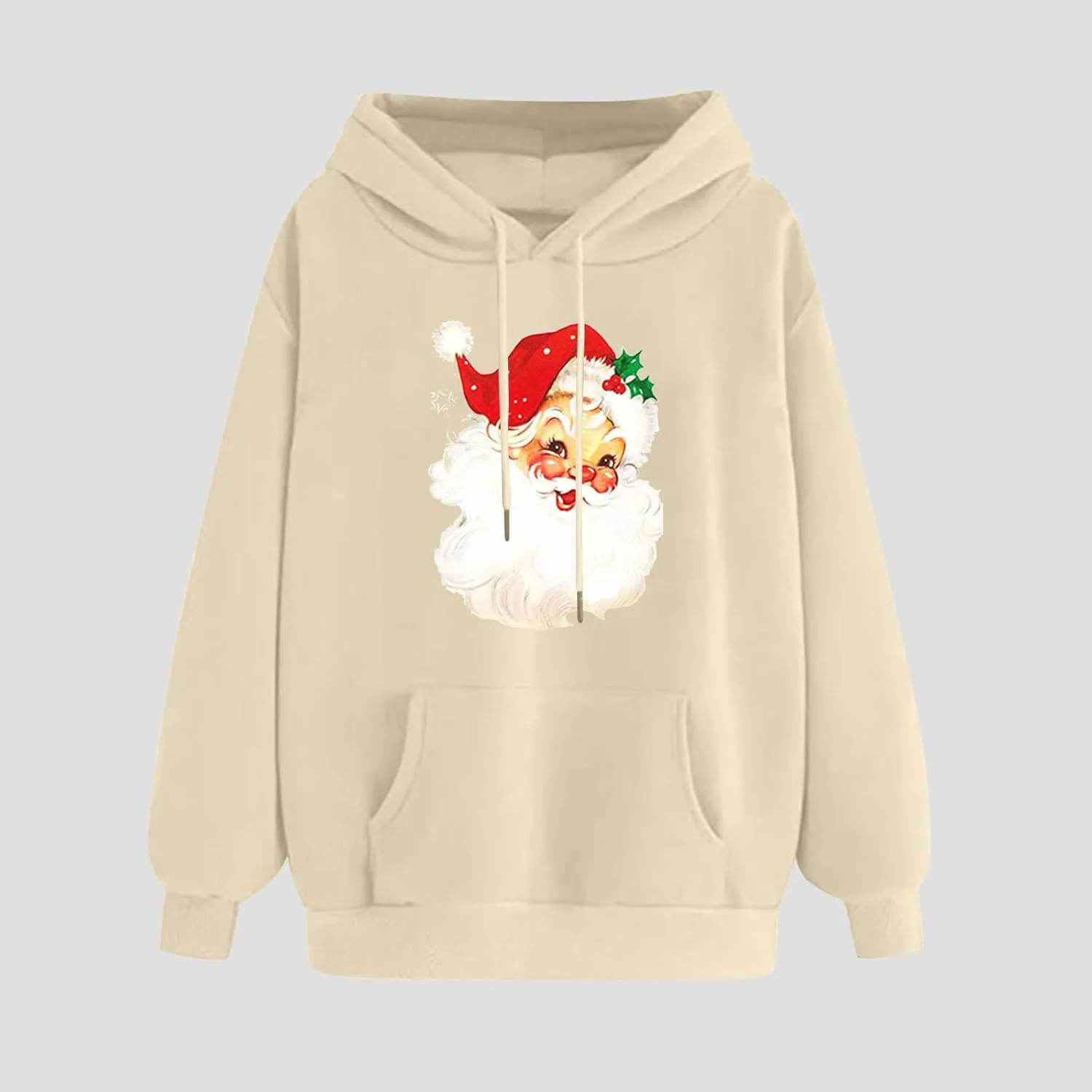 Women Christmas Retro Santa Claus Hooded Sweatshirts Crewneck Long Sleeve Fleece Hoodies Pullover Tops with Pocket