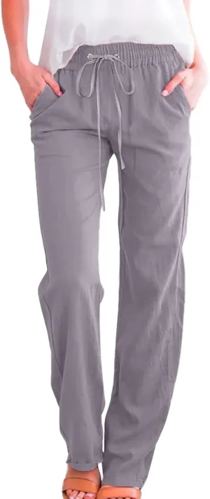 Women Cotton Linen Summer Baggy Pants Low Waist Wide Leg Plus Size Pant Trousers Office