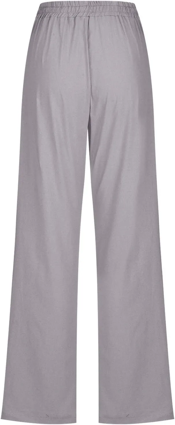 Women Cotton Linen Summer Baggy Pants Low Waist Wide Leg Plus Size Pant Trousers Office