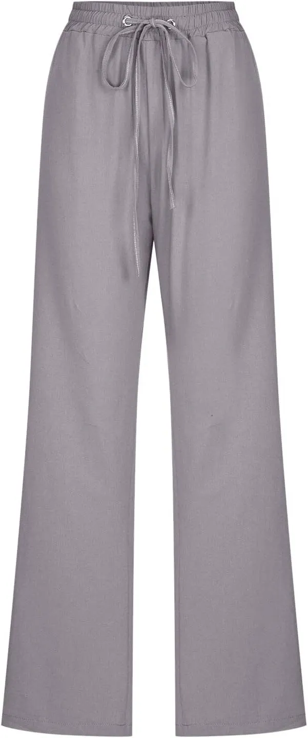 Women Cotton Linen Summer Baggy Pants Low Waist Wide Leg Plus Size Pant Trousers Office