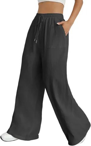 Women Cotton Linen Summer Flowy Pant Trousers High Waist Ankle Length Plus Size Trouser Business Work