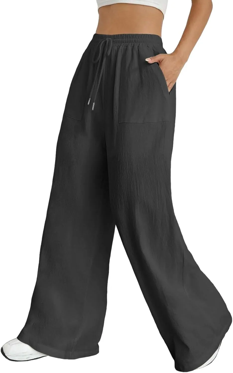 Women Cotton Linen Summer Flowy Pant Trousers High Waist Ankle Length Plus Size Trouser Business Work