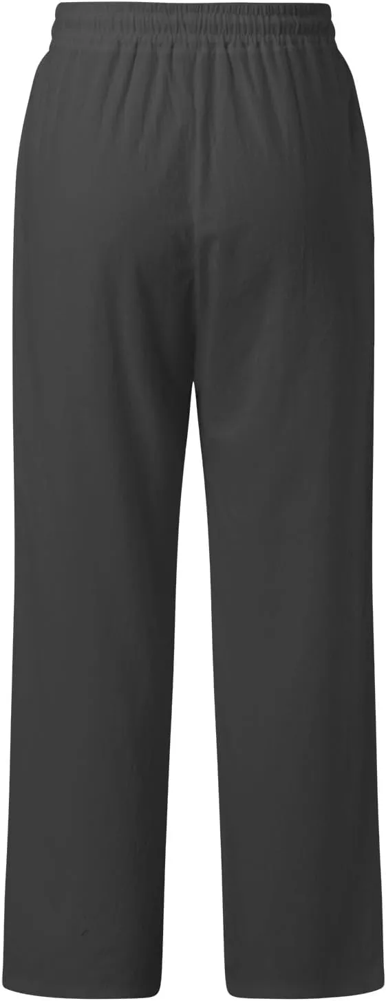 Women Cotton Linen Summer Flowy Pant Trousers High Waist Ankle Length Plus Size Trouser Business Work