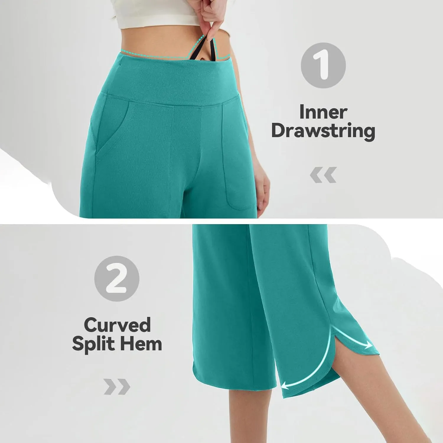 Women Curved Split Hem Capri Pant Summer Casual Loose Yoga Workout Pants Elastic High Waist Crop Trousers for Gym Running