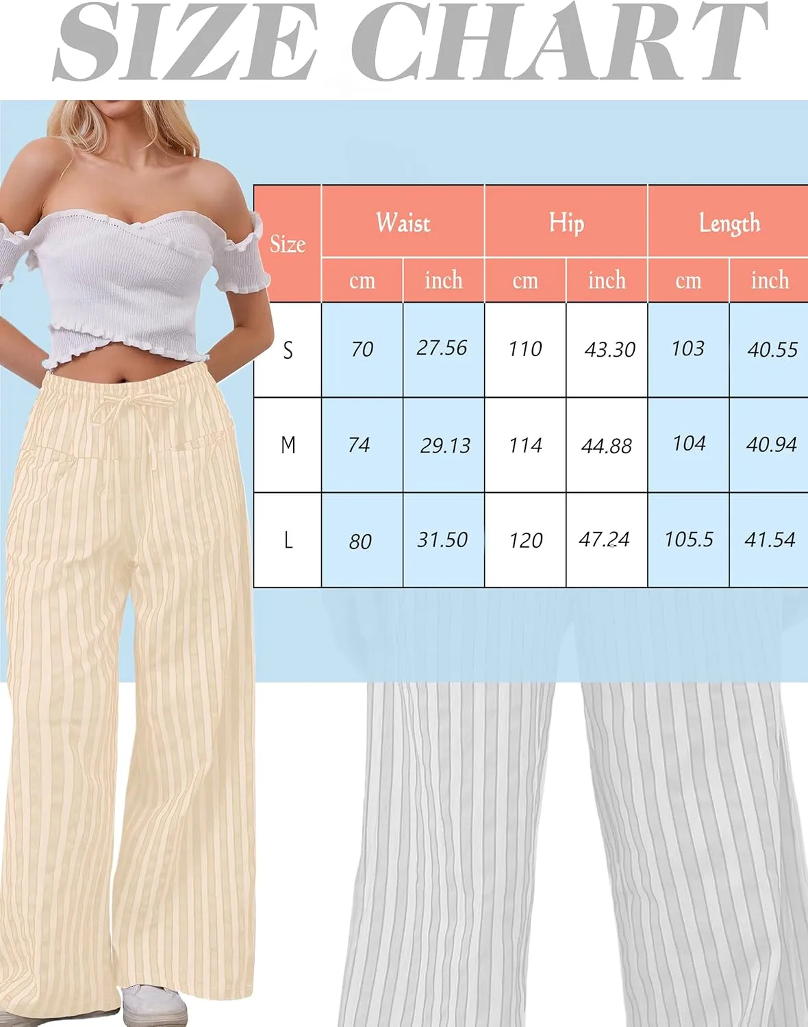 Women Drawstring Stripe Wide Leg Casual Trousers Striped Low Rise Casual Loose Lounge Pants with Pockets